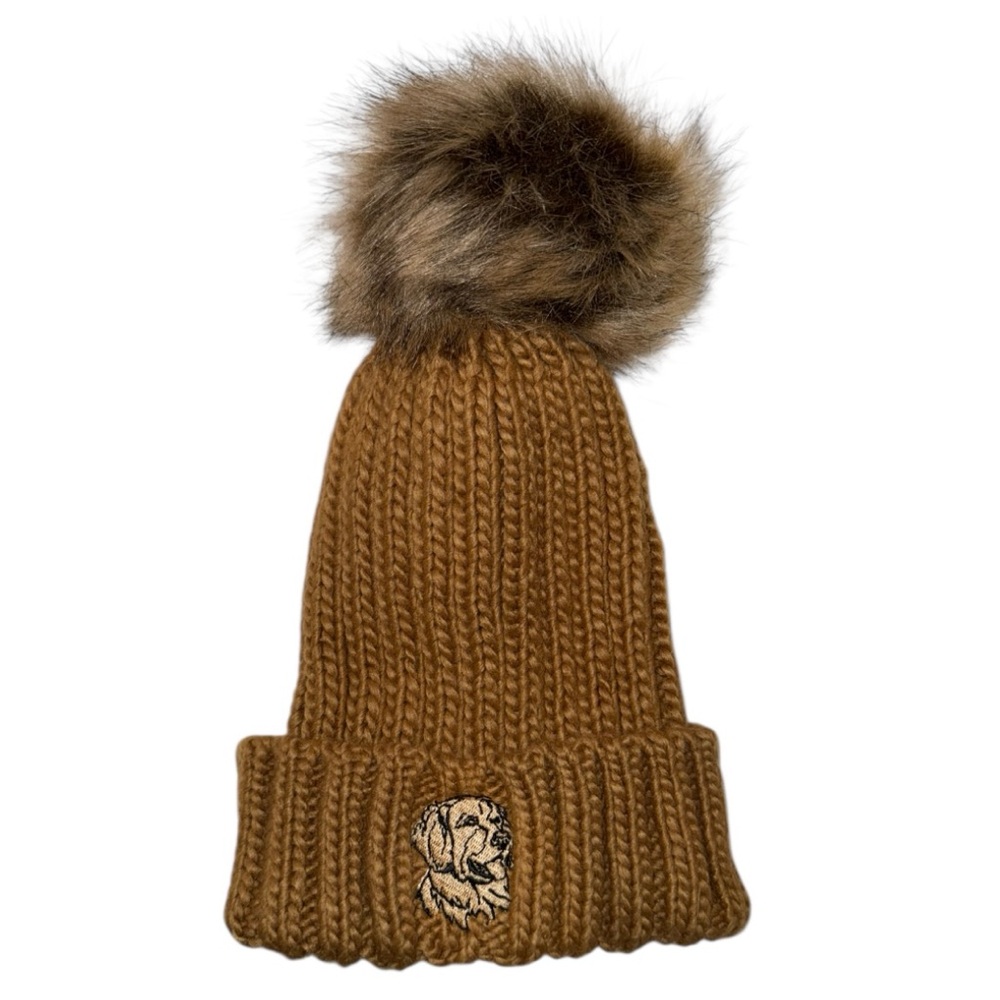 Cozy Knit Golden Retriever Embroidered Pom-Pom Beanie